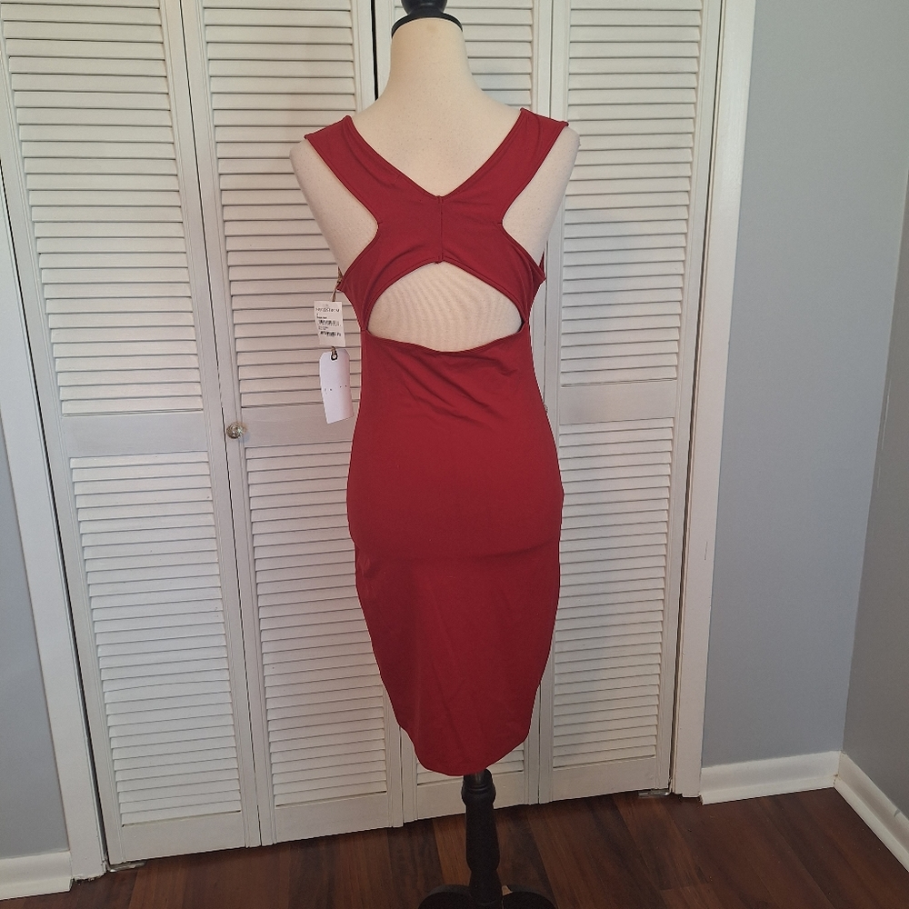 Leith Nordstrom red Rio bodycon cross back dress small NWT *I - Picture 2 of 7